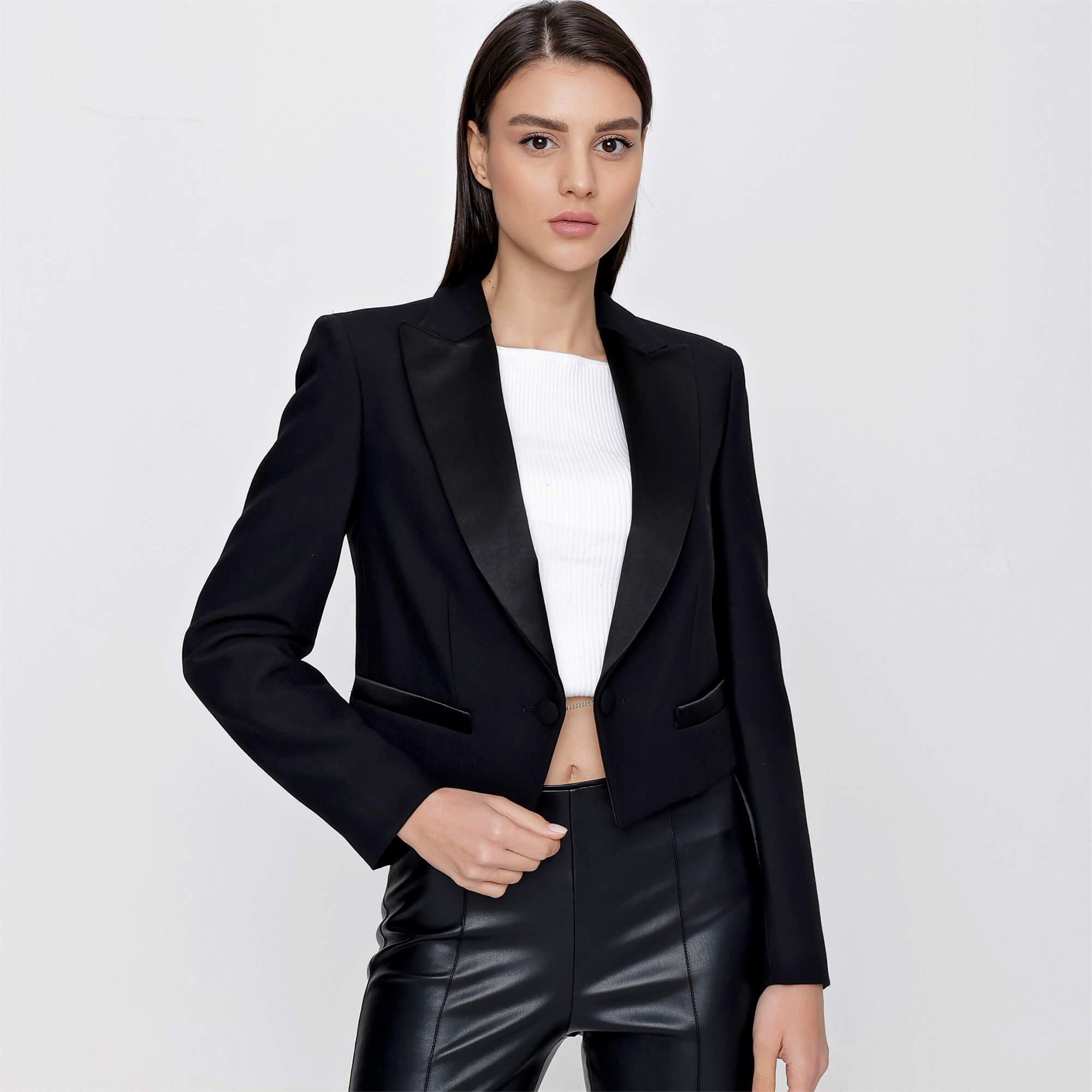 Philosophy di Lorenzo Serafini - Black Satin Shawl Detail jacket